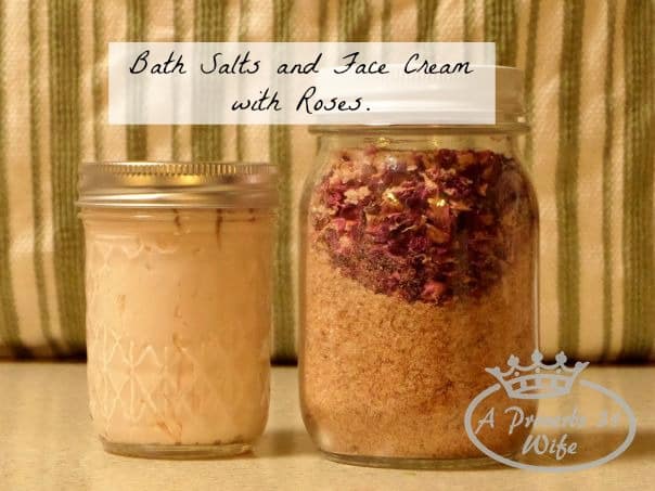 Herbal Rose Tea, bath salts, and facial cream