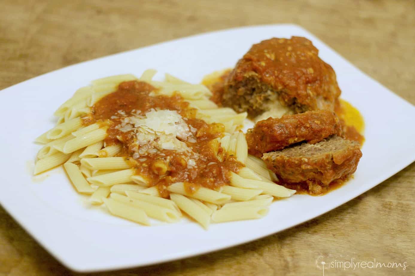Mozzarella Meatloaf with Pasta