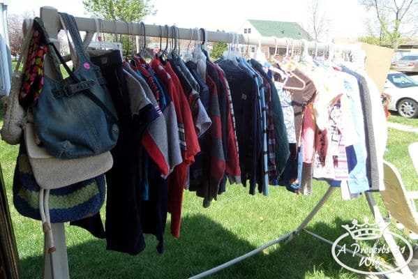 Garage sale ideas. Hang all clothes if possible
