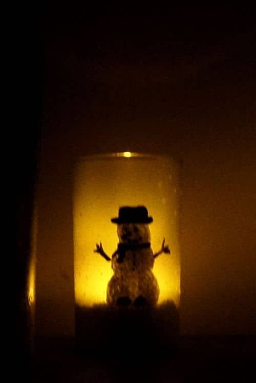 Snowman illuminary to be given as a diy Christmas gift.