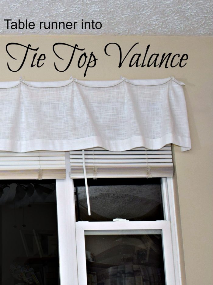 How to make an easy diy valance with a linen table runner!