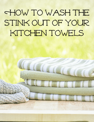 How to remove the stink from kitchen towels. Here's why your dish towels get a funky smell to them and how to get rid of that smell.